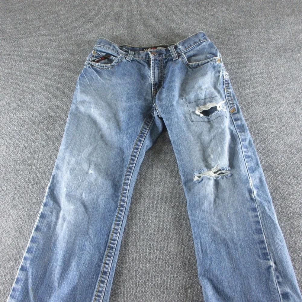 Ariat FR M4 Jeans Mens 30x30 Blue Relaxed Bootcut Distressed Denim Workwear